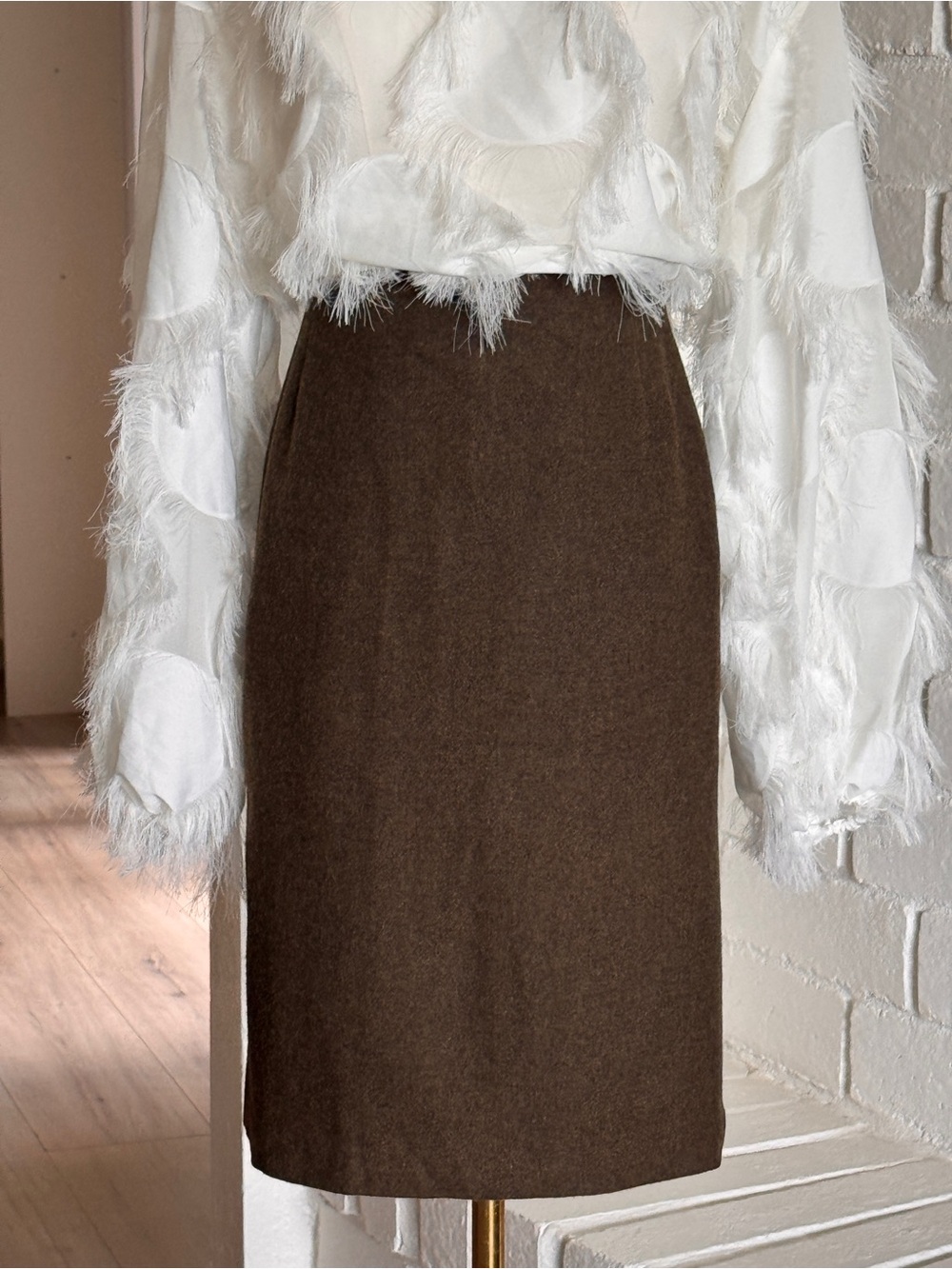 Vintage Zara Woman Wool Blend Pencil Skirt Brown Size 4 EU 36